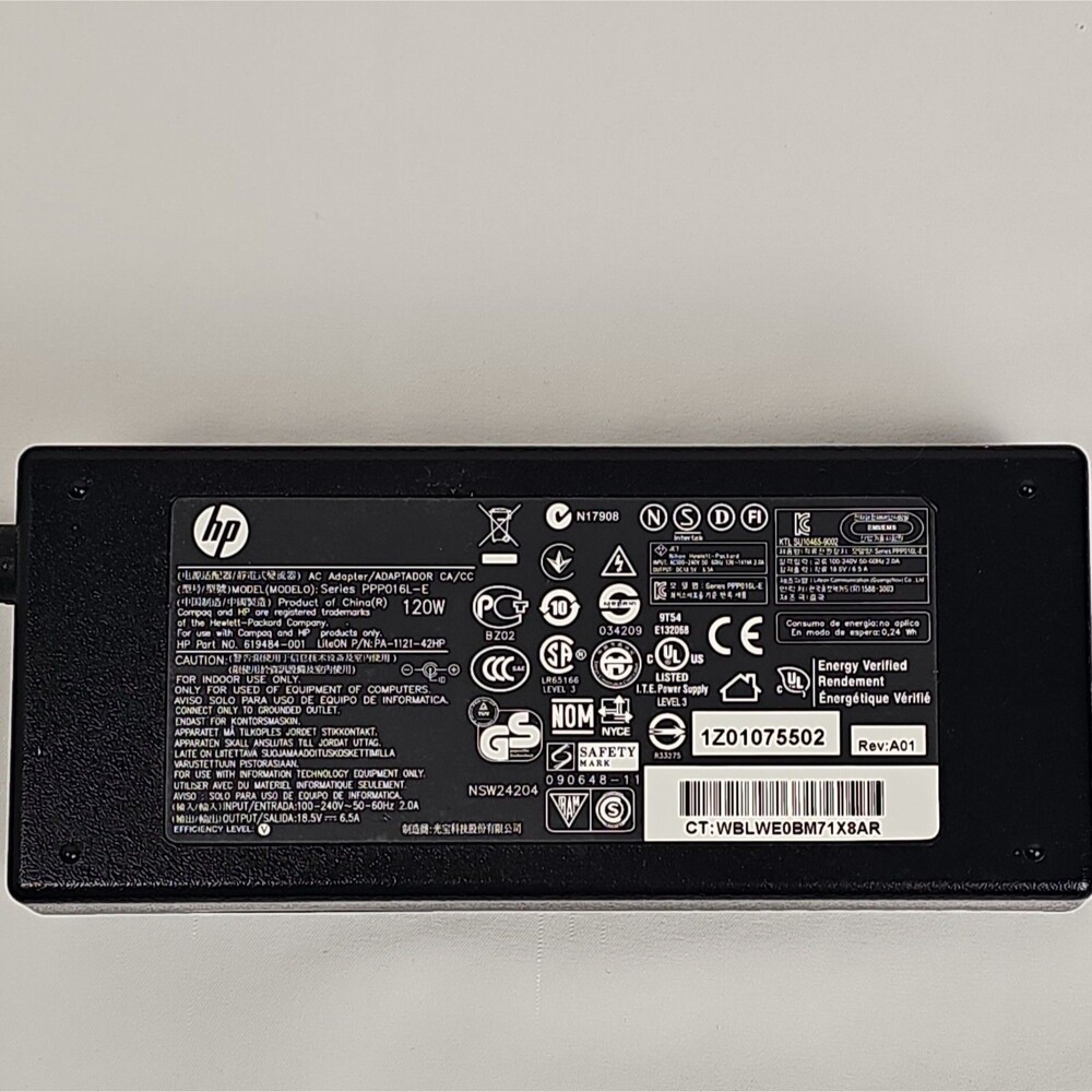 HP 120W AC Adapter 619484-001 PPP016L-E 18.5V 6.5A OEM w Power Cord